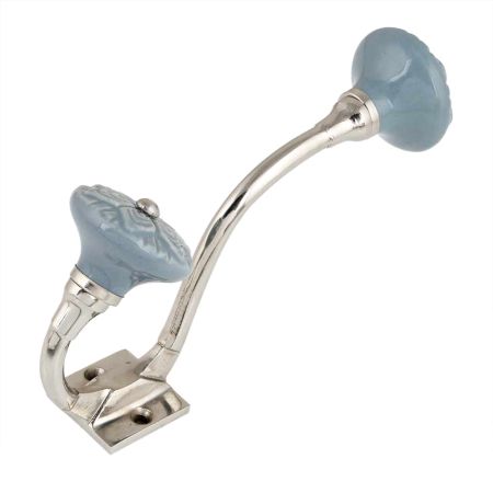 Grey Wheel Flower Ceramic Silver Iron Hook